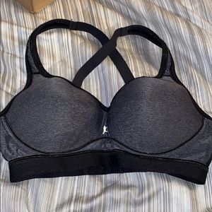 Racer back sports bra charcoal grey w black trim